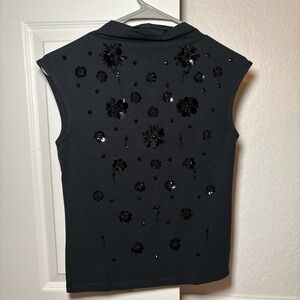 J. Crew Black Sleeveless Blouse with Sequin Flowers